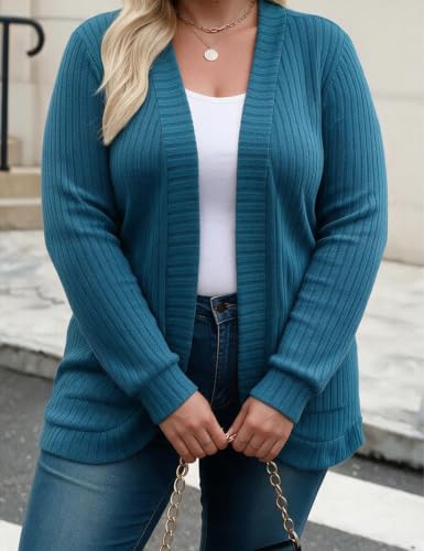 Sherosa Ladies Plus Size Cardigan Sweaters for Business Casual Tea Blue 2X - image 2
