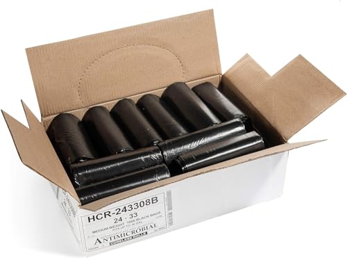 Aluf Plastics 12-16 Gallon Black Trash Bags (1000 Count) - 24' x 33' - 8 Micron Equivalent High Density Value Garbage Bags for Bathroom, Office, Industrial, Commercial, Janitorial, Recycling