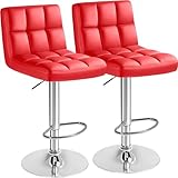 Furmax Bar Stools Modern Pu Leather Swivel Adjustable Hydraulic Bar Stool Square Counter Height Stool Set of 2(Red)