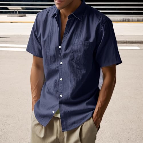 Men's Linen Short Sleeve Shirts Casual Button Down Shirts Vacation Beach Summer Tops