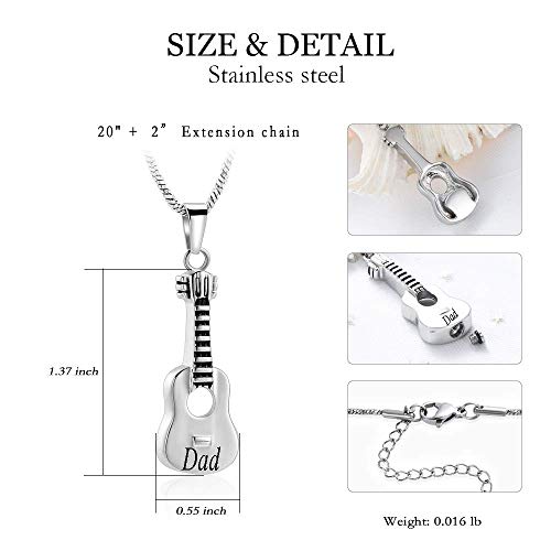 Yinplsmemory Cremation Jewelry Carved Guitar Urn Necklace for Ashes for Dad Cremation Pendant Ashes Holder Memorial Keepsake Urn Necklace for Women/Men2