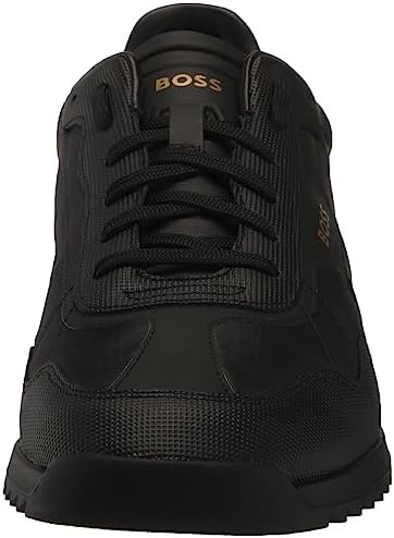 BOSS Men's Zayn Low Profile Leather Sporty Style Sneaker, Deep Black, 12 | Image 1
