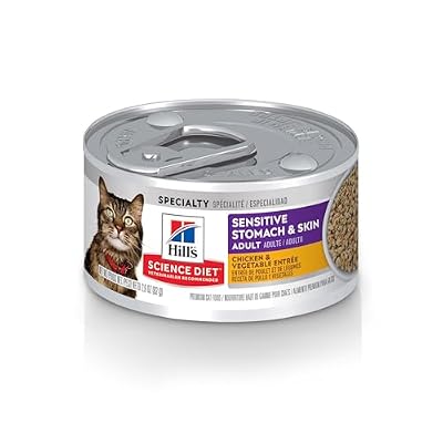 Hill's Science Diet Sensitive Stomach & Skin, Adult 1-6, Stomach & Skin Sensitivity Support, Wet Cat Food, Chicken & Vegetables Minced, 2.9 oz Can, Case of 24
