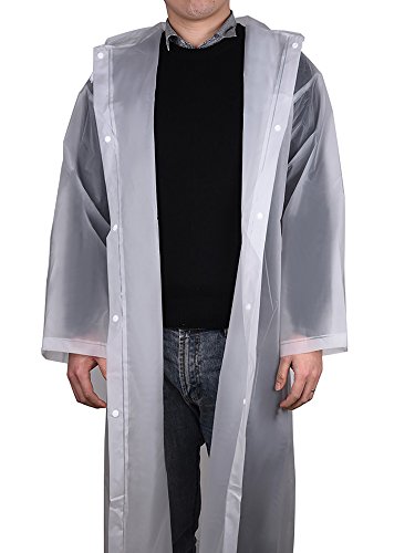 Mudder Adult Portable Raincoat Rain Poncho with Hoods and Sleeves (White)3