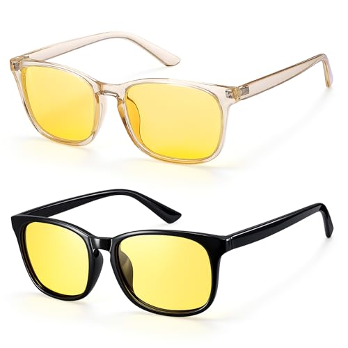 Image of Polarized Sunglasses for Women Men Night Vision Glasses Anti Glare | Yellow Anti Glare UV400 Lens, Lightweight Square Frame, for Day Night Use, Driving, Fishing, Cycling, Traveling