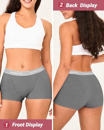 Image of BAMBOO COOL Womens Boy Shorts Underwear Full Coverage High Waist Boxer Briefs Panties for Women 5 Pack