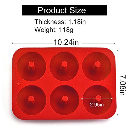 Silicone Donut Molds, 6 Cavity Non-Stick Silicone Donut Baking Tray for Baking Donuts, Muffins, Bagels, Cookies, Cakes, Blue, Red, Pack of 2 - Image 6