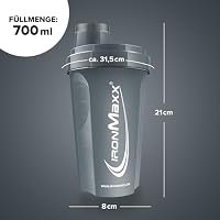 IronMaxx Eiweiß Shaker - 700ml Anthrazit | Proteinshaker mit Drehverschluss, Sieb & Mess-Skala | auslaufsicher, spülmaschinengeeignet & frei vom Weichmacher BPA & DEHP – Ansicht 3