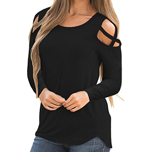 Women Tops with Zipper, Gillberry Women Solid Casual Chiffon Tops T-Shirt Loose Top Long Sleeve Blouse (Black Long Sleeve, S)