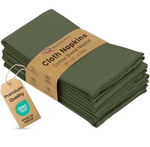 Image of Ruvanti Cloth Napkins Set of 4, 18x18 Inches Napkins Cloth Washable, Soft, Durable, Absorbent, Cotton Blend. Table Dinner Napkins Cloth for Hotel, Lunch, Restaurant, Wedding Parties - Martini Olive