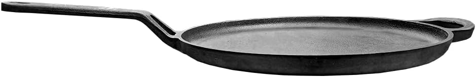 Pre-Seasoned 11 inch Cast Iron Tawa, Heavy-Duty 6.6 lbs Flat Griddle for Pancakes, Roti, Tortillas, Eggs & More, Gas, Open Flame Compatible, 5.5" Handle, Naturally Non-Stick