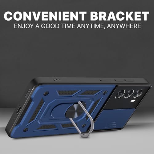 Image of Pikkme D10 Tough Armor Bumper Case | 360 Protection Case | Sliding Camera Shield Cover & Ring Holder Stand Back Cover for Oppo Reno 12 Pro 5G (Blue)