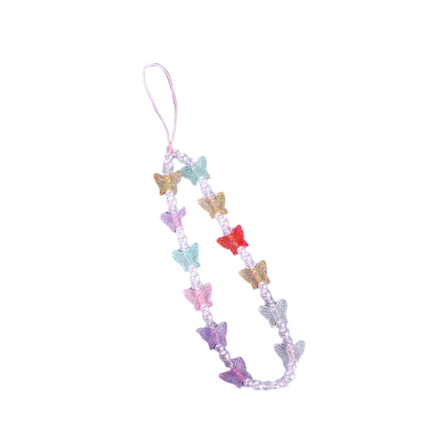 Fuqimanman2020 1-2 PCS Natural Stone Cell Phone Lanyard Strap Charms- Handmade Colorful Beaded Butterfly Charms for Women Girl, Rainbow Keychain