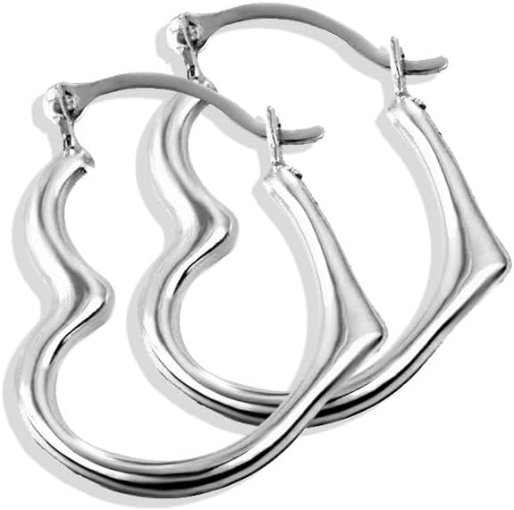 High Polish 14K White Gold Sideways Open Heart Reversible Hoop Earrings for Women, 20mm Diameter
