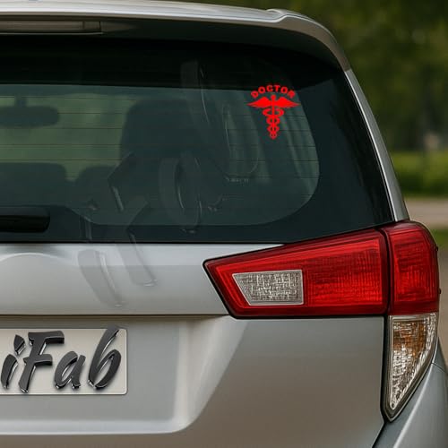 Image of Doctor Stickers for Car - Doctor Logo Reflector Decal Sticker for Cars, Waterproof Stickers, Size 10 x 9.5cm (Pack of 2) (Red)