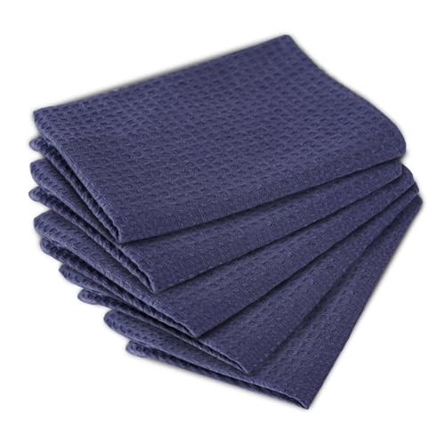 YOGAN Tea Towels/Kitchen Towels Pack of 5 | 100% Cotton | 50x70cm | Waffle Weave | Super Soft | Super Absorbent | Lint Free (Charcoal Grey)
