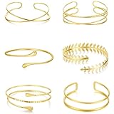 JYSNOW 6 Stück Oberarmreif Gold, Armreif Oberarm für Damen, Verstellbar und Minimalistisch, Boho Armreifen, Armbänder Set, Armschmuck für Festivals Partys und Alltagsschmuck