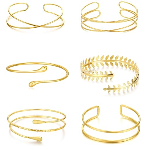 JYSNOW 6 Stück Oberarmreif Gold, Armreif Oberarm für Damen, Verstellbar und Minimalistisch, Boho Armreifen, Armbänder Set, Armschmuck für Festivals Partys und Alltagsschmuck