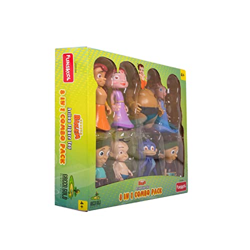 Image of Funskool Chhota Bheem 8 in 1 Combo Action Figure Toy, Green Gold Chhota Bheem and Friends with Articulation, 4 inches, Cartoon Collectibles, Gift for Children, Toys for Kids Ages 4+ Years