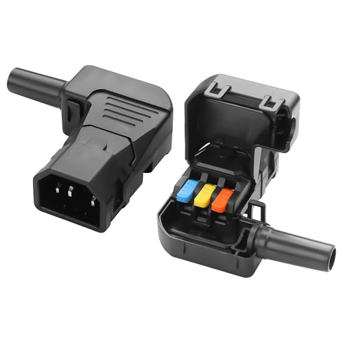 Image of JSADZKJ 90-Degree IEC C14 Power Connector Plug,Solderless C14 3-Pin Terminal Power Adapter,Detachable IEC C14 Male AC Power Plug for Interface Repair,Cable Extension & DIY-2 Pack