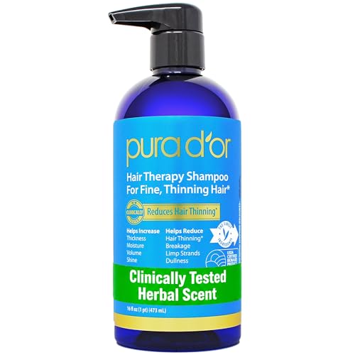 PURA D'OR Hair Thinning Therapy Biotin Shampoo - CLINICALLY TESTED Effective Results, Herbal Blend Hair Thickening Products For Women & Men, Color Safe Routine Shampoo, Herbal Scent 16 Fl Oz