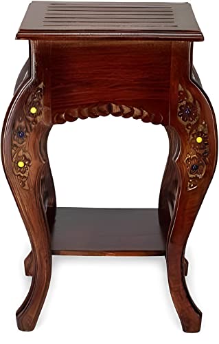 Image of Multipurpose Table Outdoor Indoor Stool Flower Vase Stool with One Drawer Material Mango Wood Size 30.5CM x 30.5CM x 53.3CM