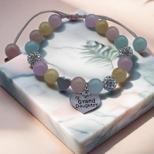 Dolon Handmade Rhinestone Crystal Multi Color Stones Beaded With Heart Granddaughter Charm Bracelet Gift Adjustable For Birthday Holiday Christmas thumb #1