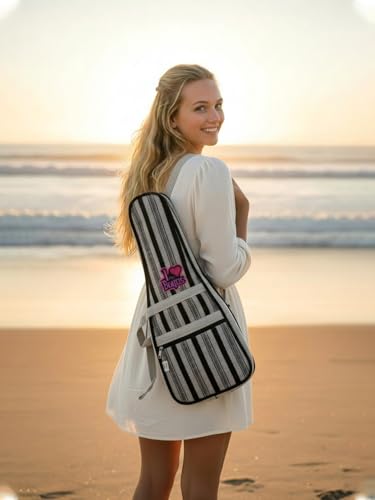 Image of The House of tara Modern Ukulele Bag | Ethnic Handloom Fabric Bag for Concerts | Multicolor | with External Zipper Pocket | Waterproof Padded Case | for Men and Women | Light Grey 2