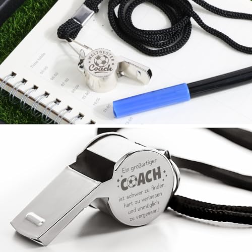 Trillerpfeife Bester Coach Geschenk Fussball Trainer Pfeife Abschiedsgeschenk Trainer Fußball Edelstahl Sportpfeifen mit Gravur Danke Abschied Geschenk Ein großartiger Coach ist schwer zu finden