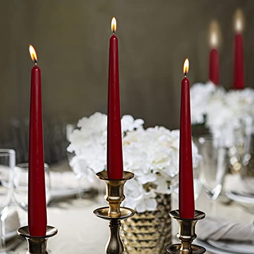 Bolsius Dark Red Taper Candles - 10 Inch - 8 Hours Burn Time - 10 Pack Dinner Candle Set - Premium European Quality - Consistent Smokeless Flame - Unscented Dripless Household Candlesticks #TOP4