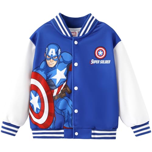 Disney Coat Superhero Varsity Jacket Marvel Sweatshirts Boy Outfit Captain America Bomber Jackets Big Boy Jacket Girl Sweatshirt Kid Clothing Varsity Coat Button Cardigan Blue Streetwear Size 8-9 Year