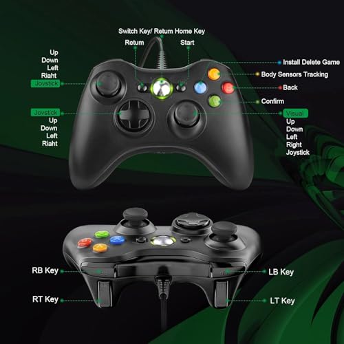 Controller for Xbox 360 PC, USB Gaming PC Controller for Xbox 360, Upgraded Design Ergonomic Cable Gamepad for Windows XP/Vista/7/8/8.1/10 - Image 6