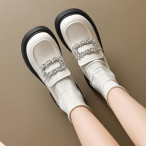 SONGFENG] ローファー レディース ビジューバックル 厚底 5cm