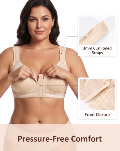 Image of Lemorosy Women's Plus Size Front Closure Posture Back Unlined Wireless Bra
