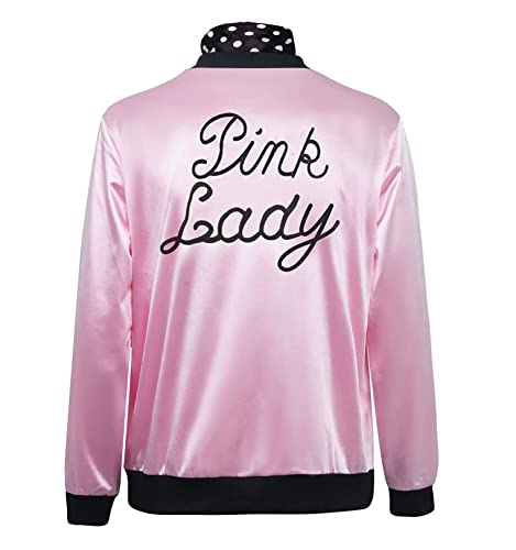 Zifunmur 1950S Pink Satin Jacket With Neck Scarf Women Lady Girls Halloween Cosplay Costume Fancy Dress Up Coat (Large, Pink) #TOP1
