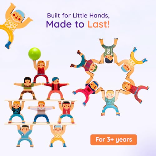 Image of TinkerBox Stack & Balance Human Tower | Wooden Interlocking Toy Set | Promotes Critical Thinking & Creativity | Early Learning Educational Game for Kids Children Boys Girls