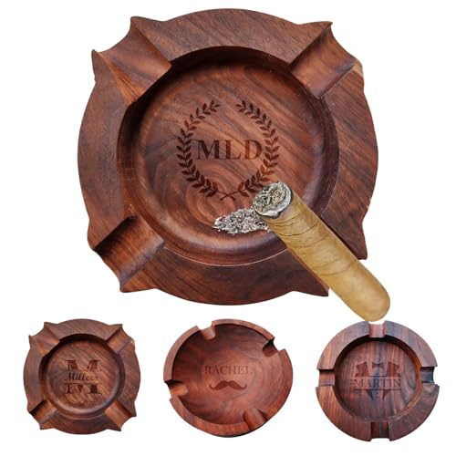 ELULAE Cendrier de Cigare Personnalisé pour Hommes, Cendrier en Noyer avec Nom Gravé, Cadeaux pour Papa, Mari, Témoins, Grand-père, Fête des Pères, Noël, Mariage