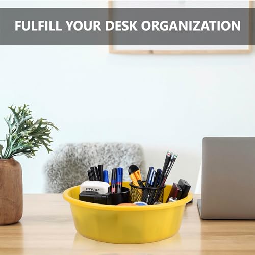 Image of Kuber Industries Plastic Pack Of 3 Desk Organizer|Stationery Organizer Tub|Multipurpose Storage Organizer|Office Supplies Organizer For Pen-Pencil-Staplers-Clips|Desktop Organizer|6 Ltr|Yellow