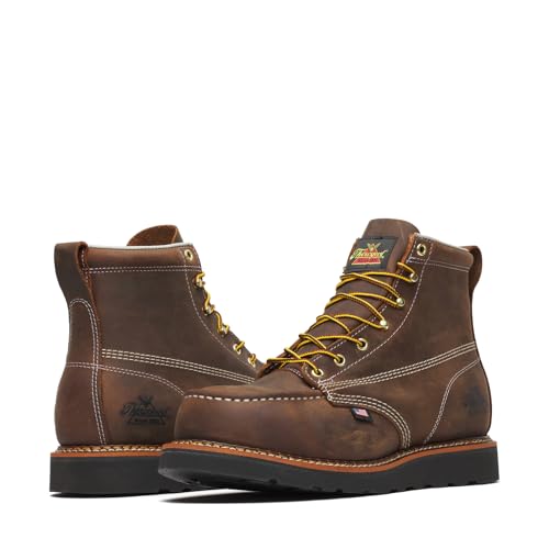 Thorogood American Heritage 6" Steel Safety Moc Toe – Black MAXWear Wedge Mens Work Boot, Full-grain Leather, Shock Absorption Footbed, Crazy Horse - 123