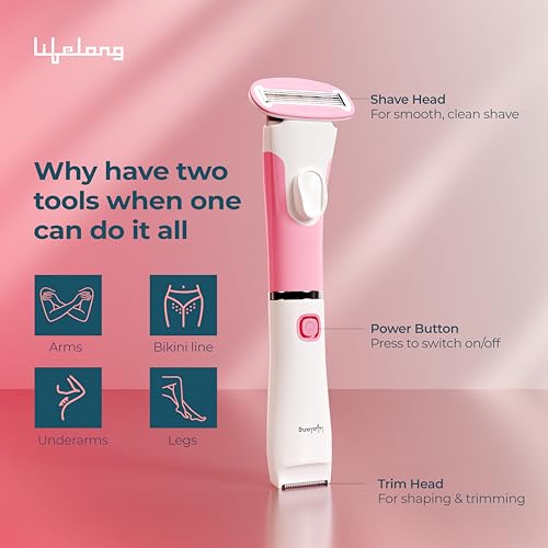 Image of Lifelong 2 In 1 Razor & Hair Trimmer for Woman | Mini Hair Remover Machine | Intimate Trimmer for Female | All in One Electric Shaver for Arms, Underarms, Legs, Bikini |Private Part, Full Body Shaver