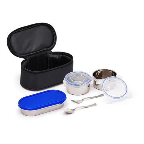 Image of Mumma's LIFE Stainless Steel Lunch Box Suitable for School, Offices and picnics(280 ML) (Black) (MUSKI)