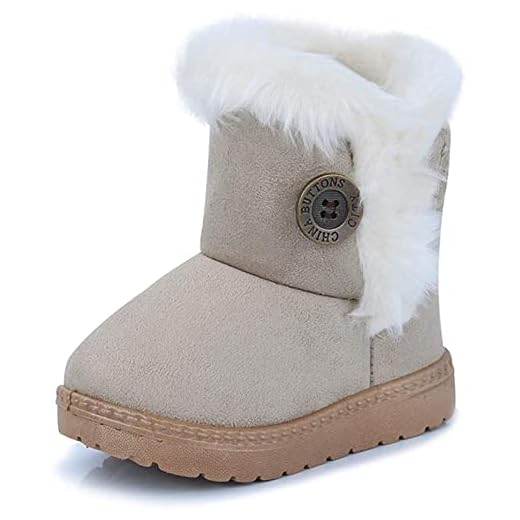 Fudaolee Botas de Invierno para Niños Niñas Cálidas Botas de Nieve Felpa Forradas Botines Plana Antideslizante Zapatos Casual Outdoor Boots Beige,34 EU = 35 Etiqueta