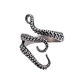 Cinlan Vintage Adjustable Octopus Vintage Ring Stainless Steel Punk Style Jewelry Silver Black...