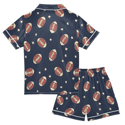 ALAZA Retro Rugby Star Ball Blue Satin Pajamas Set Short Sleeve Button Down Sleepwear Summer Pjs 2 Piece2