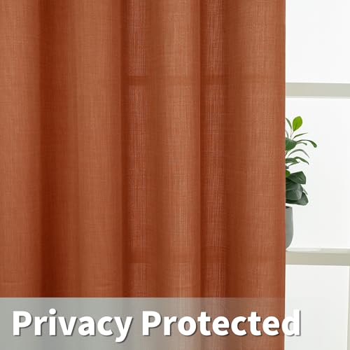 Image of LAMIT Short Linen Curtains 40 Inch Length for Small Windows, Light Filtering Neutral Window Curtains Farmhouse Boho Grommet Panels for Kitchen /Bathroom /Cafe, 2 Panels, Terracotta, 42 x 40 Inch