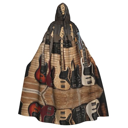 Zcmkjlg Capa larga con capucha para guitarra, bajo, música, instrumentos musicales, capa larga para Halloween, disfraz de fiesta de máscaras