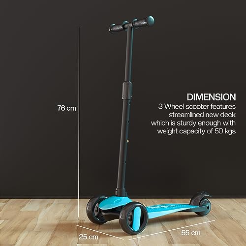 Image of Baybee Alpha Kick Scooter for Kids, Smart 3 Wheel Kids Scooter with 4 Height Adjustable Handle, Runner Scooters with Led PU Wheels & Brake, Skate Scooters for Kid 3 to 10 Years Boys Girls (Teal)