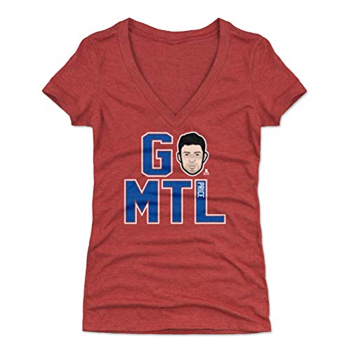 500 LEVEL Carey Price Shirt for Women (Women's V-Neck, Medium, Tri Red) - Montreal Shirt for Women - Carey Price GO MTL B WHT