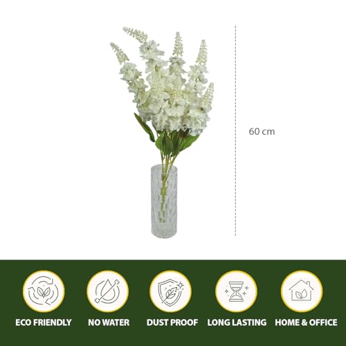 Image of Reiki Crystal Products Artificial White Snapdragon Flower -1 Stick with 7 Branches | Real Touch Faux Blooms for Home Decor, Bedroom, Living Room, Table, Balcony, Office & Weddings (Without Vase Pot)