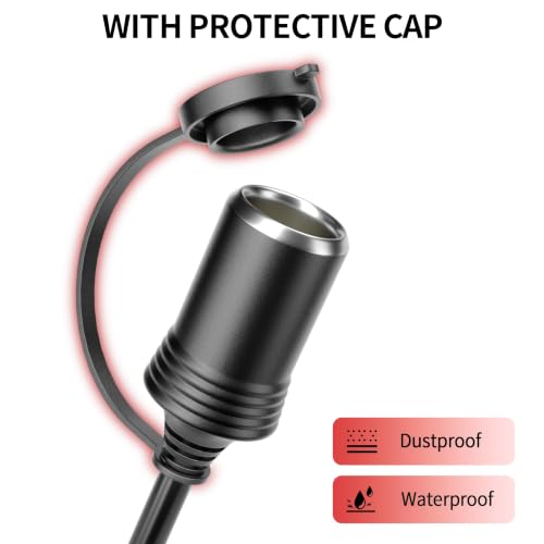 Image of Energeaster 26FT 12V /24V Cigarette Lighter Extension Cord 16AWG, Black | Male to Female Socket 72W /6A Extension Cable with LED Light for Air Compressors, Mini Fridges, Car Vacuums, Other 12V Devices